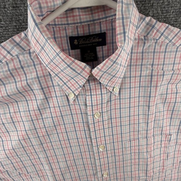 Brooks Brothers Pink Blue Check Long Sleeve Woven Medium Non Iron Woven Cotton - Picture 2 of 11